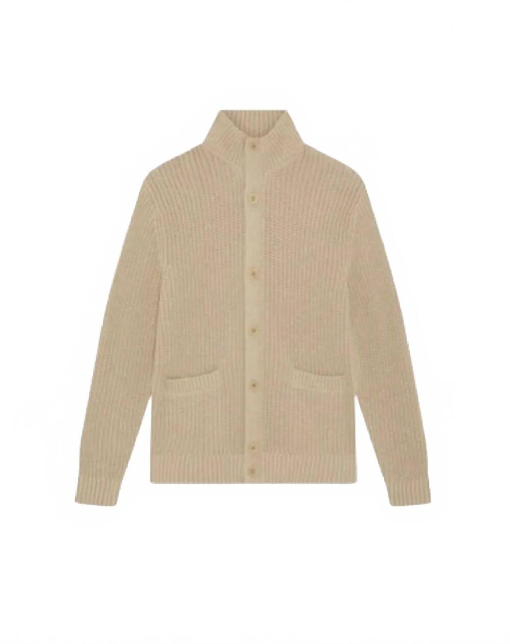 NEW FRESCOBAL CARIOCA men's claudio ribbed cardigan in stone beige